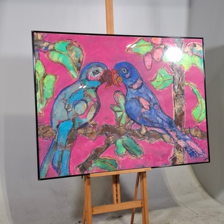 Acryl schilderij op papier, Papagaaien