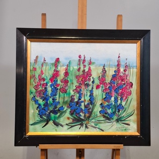 Acryl schilderij op paneel, Maya Wildevuur, Bloemenveld, 1991
