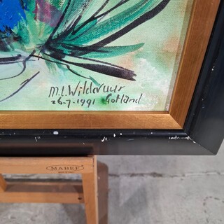 Acryl schilderij op paneel, Maya Wildevuur, Bloemenveld, 1991