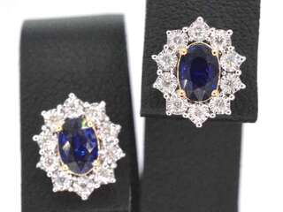 Gouden oorbellen met natuurlijke diamanten en saffier