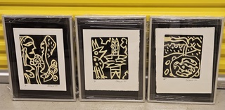 3x Schilderijen, Corneille Etsen Ingekleurd, Pastel compositie