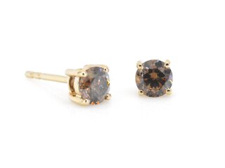Gouden solitair oorbellen met natuurlijke cognac diamanten