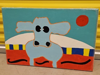 Acryl op doek, Tonnie Voorn, “Koe Uut Almelo”