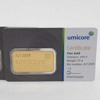 3x Goudbaar, 20 gram, Umicore