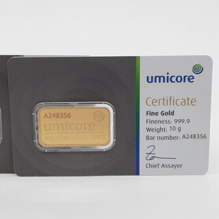 3x Goudbaar, 10 gram, Umicore