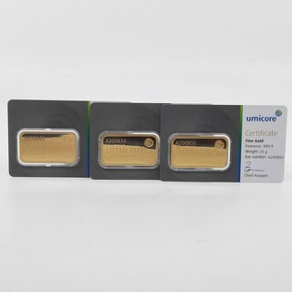 3x Goudbaar, 20 gram, Umicore