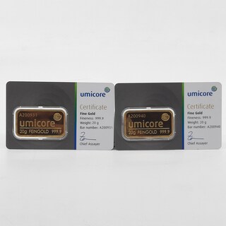 2x Goudbaar, 20 gram, Umicore