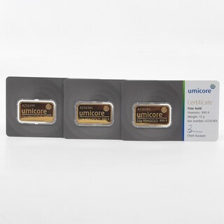 3x Goudbaar, 10 gram, Umicore