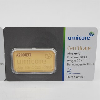 2x Goudbaar, 20 gram, Umicore