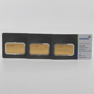 3x Goudbaar, 20 gram, Umicore