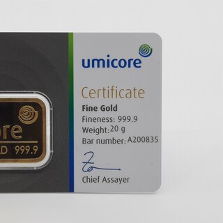 Goudbaar, 20 gram, Umicore