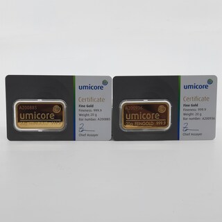 2x Goudbaar, 20 gram, Umicore