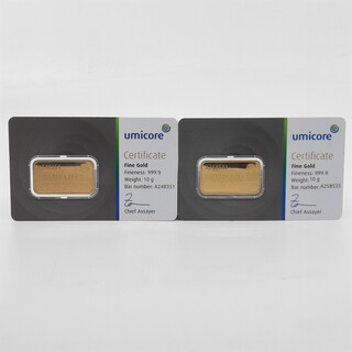2x Goudbaar, 10 gram, Umicore