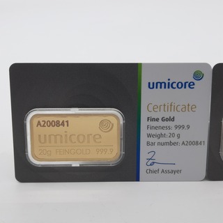 2x Goudbaar, 20 gram, Umicore