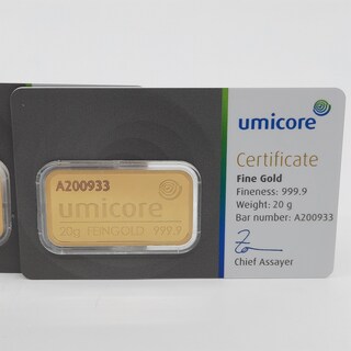 3x Goudbaar, 20 gram, Umicore