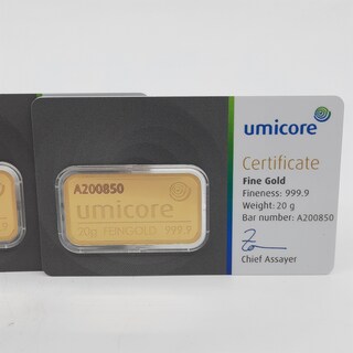 3x Goudbaar, 20 gram, Umicore