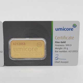2x Goudbaar, 20 gram, Umicore
