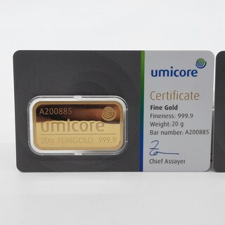 2x Goudbaar, 20 gram, Umicore