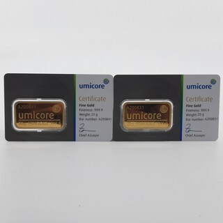 2x Goudbaar, 20 gram, Umicore