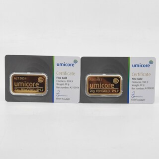 2x Goudbaar, 20 gram, Umicore