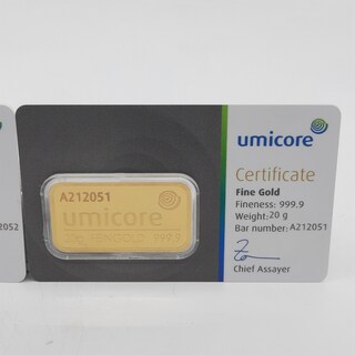 2x Goudbaar, 20 gram, Umicore