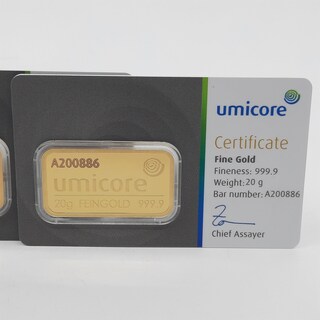 3x Goudbaar, 20 gram, Umicore