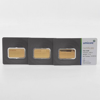 3x Goudbaar, 10 gram, Umicore