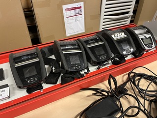 5x Mobiele labelprinter, 7x accu, 1x acculader Zebra, w.o. ZQ620 Plus