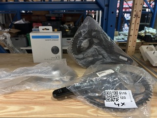 3x Crankstel, 1x cassette sprocket, W.o. Shimano