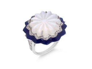 Ring met kristal en natuurlijk diamanten omringt door een blauwe rand