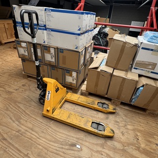 Handpalletwagen, geel, korte lepels