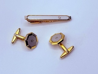 Christian Dior goldplated manchetknopen + tie-pin/stropdashouder