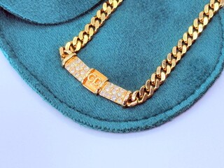 Christian Dior goldplated schakelcollier met strass