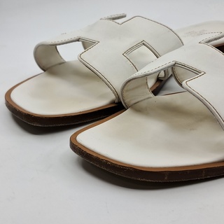 Slippers, Hermès, wit/bruin, maat 39