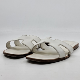 Slippers, Hermès, wit/bruin, maat 39