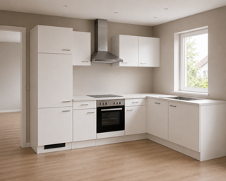 Design hoek keuken met apparatuur, Kevin, wit