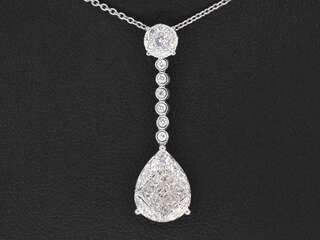 Druppelvormige hanger met briljant en princess geslepen diamanten, exc