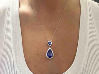 Witgouden hanger met diamanten en tanzanieten, excl. ketting