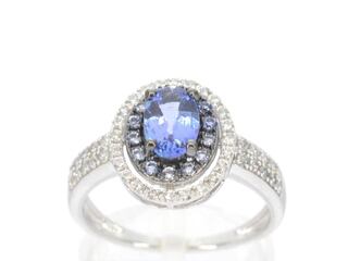 Witgouden ring met diamanten en tanzaniet