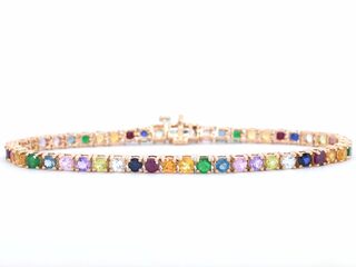 Rosegouden tennisarmband met multi colour edelstenen