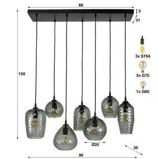 Hanglamp 4+3 Hexagon mix en smoke grey glass