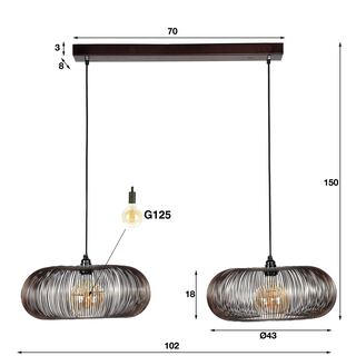 Hanglamp 2x diameter 43 Disc coper twist, zwart