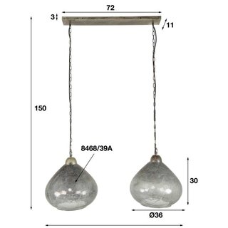 Hanglamp 2l Clear stone en oud zilver
