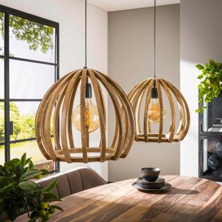 Hanglamp 2L gebogen houten spijlen