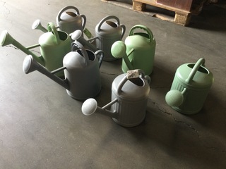 7x Kunststof gieters, groen/grijs