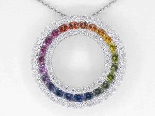 Witgouden hanger met multi colour saffieren en diamanten in een cirkel