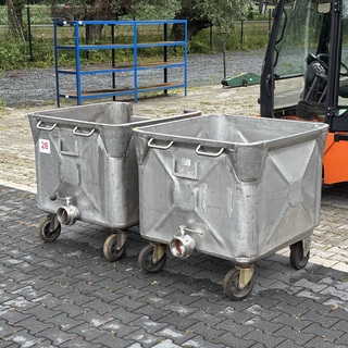 2x Verrijdbare container met vlinderklep | RVS