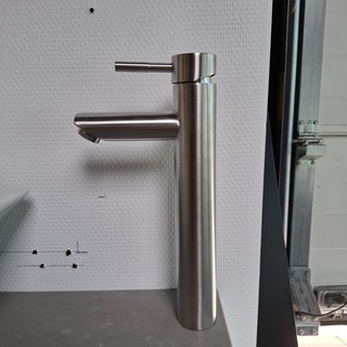 4x Waskomkraan, hoog model, rvs geborsteld