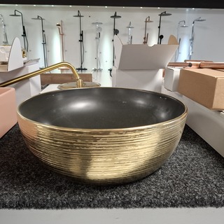 Waskom, Sanisplash, Rondo, mat zwart/goud geborsteld