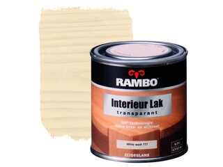 Ca. 12x Interieur lak zijdeglans transparant Rambo, white wash, 250 ml